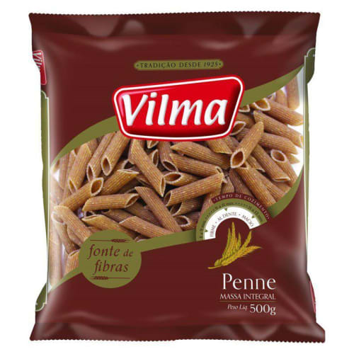 Macarrão Integral Penne Vilma 500g - 20 Unidades